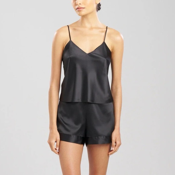 New Natori Glamour V Neck Satin Cami Camisole Tank Top Black Small - Picture 3 of 14